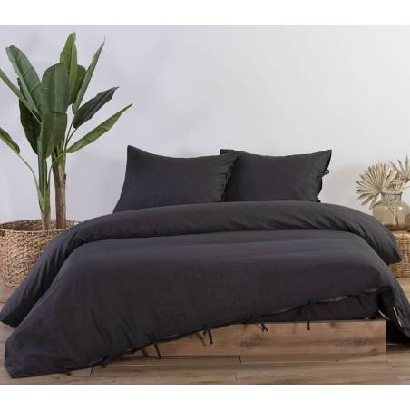 Παπλωματοθήκη Μονή Cotton-linen 50% Bambaki -50% Λινο Anthracite