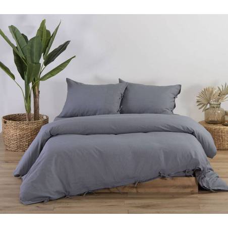 Παπλωματοθήκη Υπέρδιπλη Cotton-linen 50% Bambaki -50% Λινο Grey