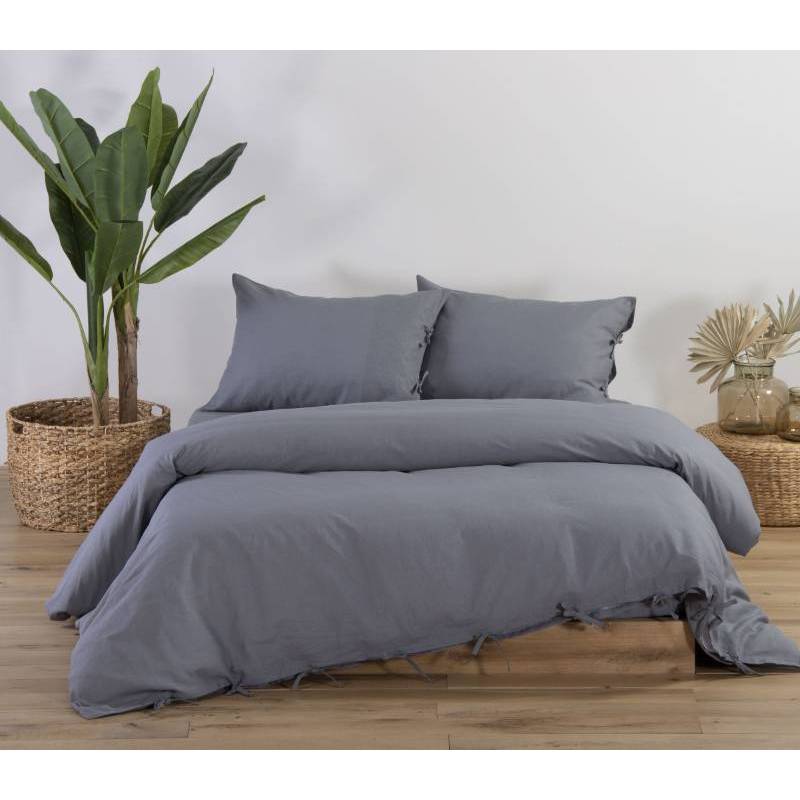 Παπλωματοθήκη Υπέρδιπλη Cotton-linen 50% Bambaki -50% Λινο Grey