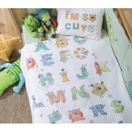ΒΡΕΦΙΚΗ ΚΟΥΒΕΡΤΑ ΠΙΚΕ ΚΟΥΝΙΑΣ ALPHABET MONSTER 110X150 - WHITE - NEF-NEF HOMEWARE