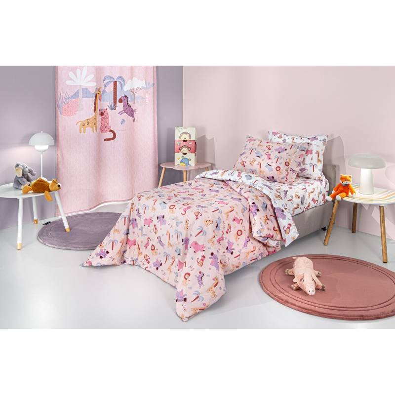 Σεντόνια Jungle Pink 100X200+28 Σετ 3τμχ Λαστιχο