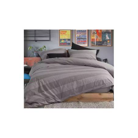 Σετ Παπλωματοθήκη Βαμβακερή Μονή Casual Stripe - Dark Grey - NEF-NEF Homeware
