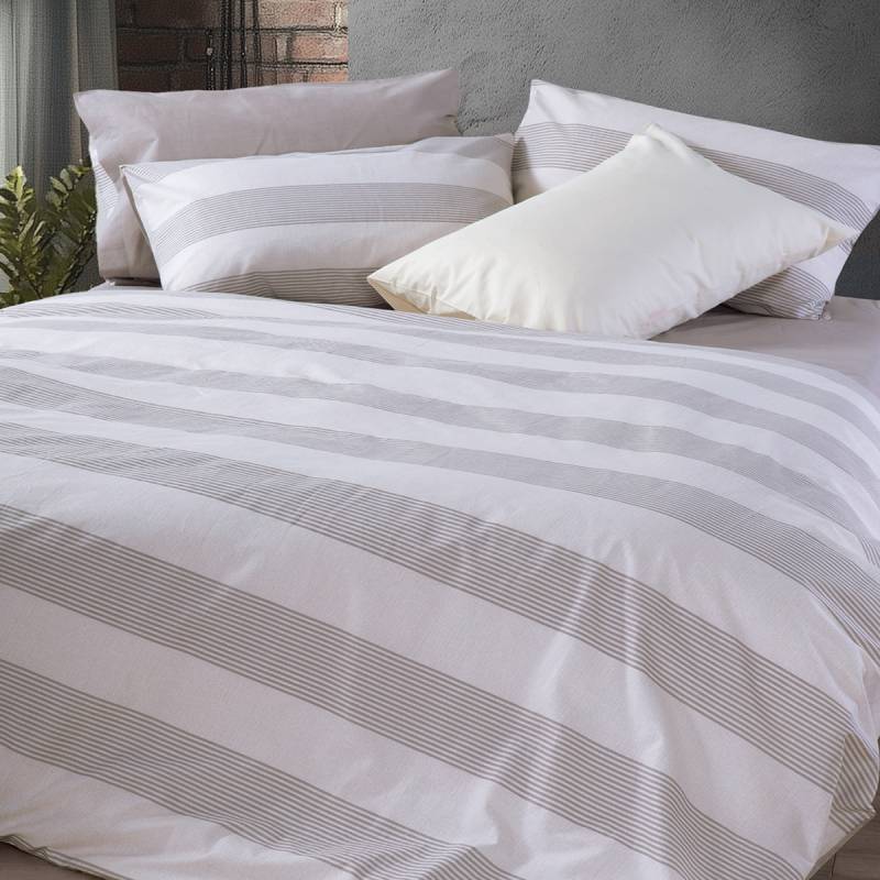 Σετ Παπλωματοθήκη Βαμβακερή Υπέρδιπλη Casual Stripe - Ecru - NEF-NEF Homeware