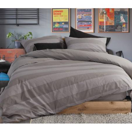 Σετ Σεντόνια Βαμβακερα Μονά Casual Stripe Με Λαστιχο - Dark Grey - NEF-NEF Homeware