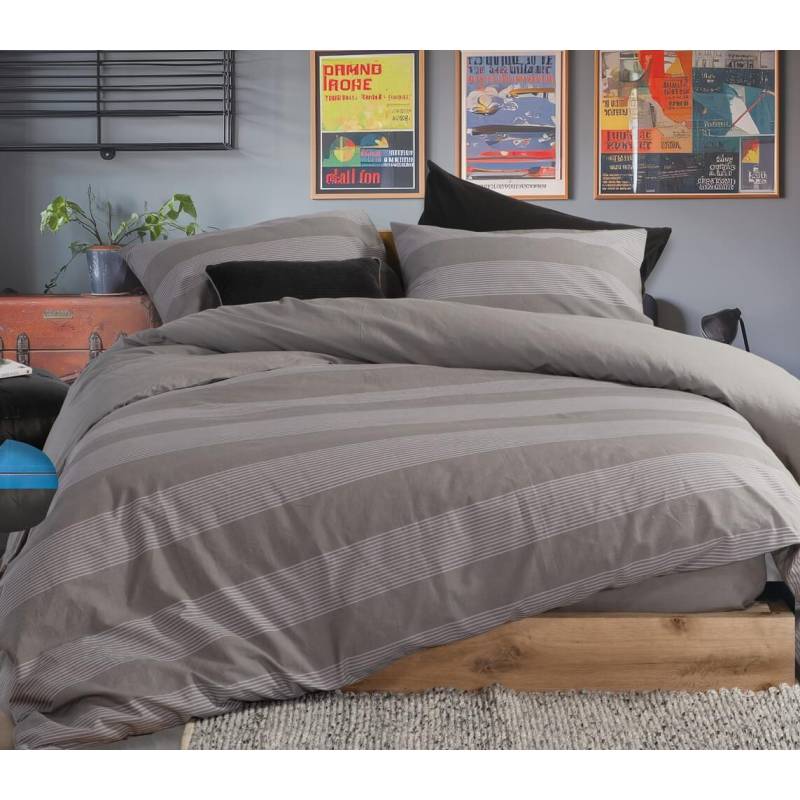 Σετ Σεντόνια Βαμβακερα Υπέρδιπλα Casual Stripe 240χ270 - Dark Grey - NEF-NEF Homeware